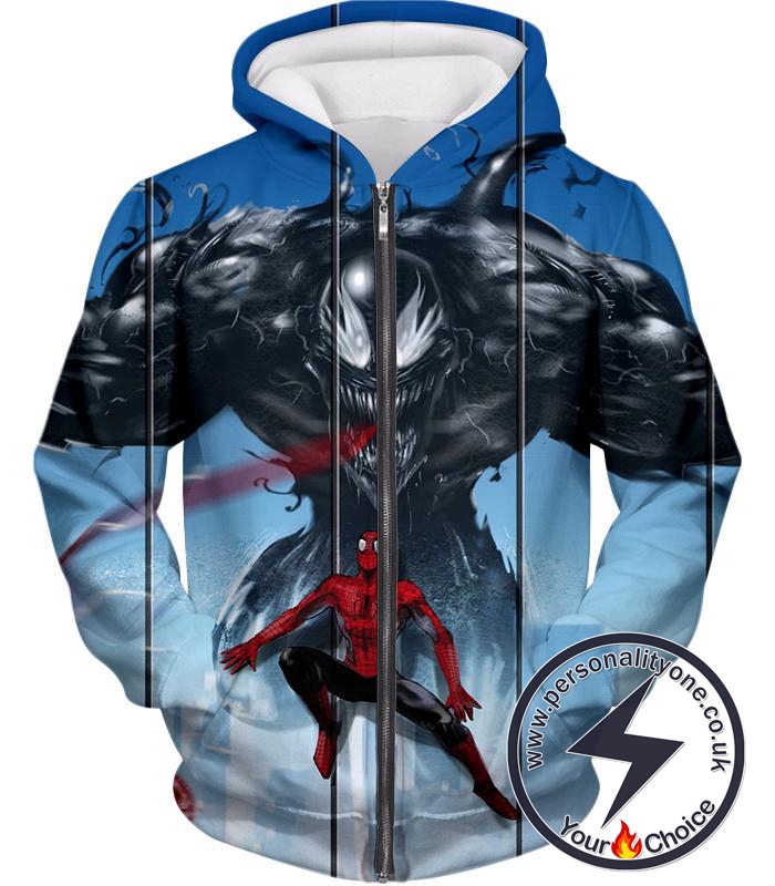 Dangerous Symbiote Venom vs Spiderman Cool Action Zip Up Hoodie